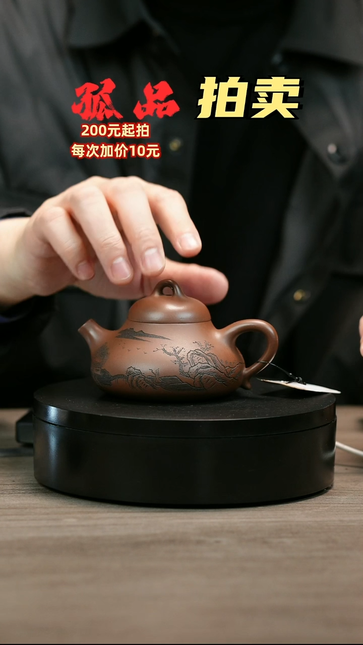 茶壶紫砂老*H1602赵信军山水刻绘容天