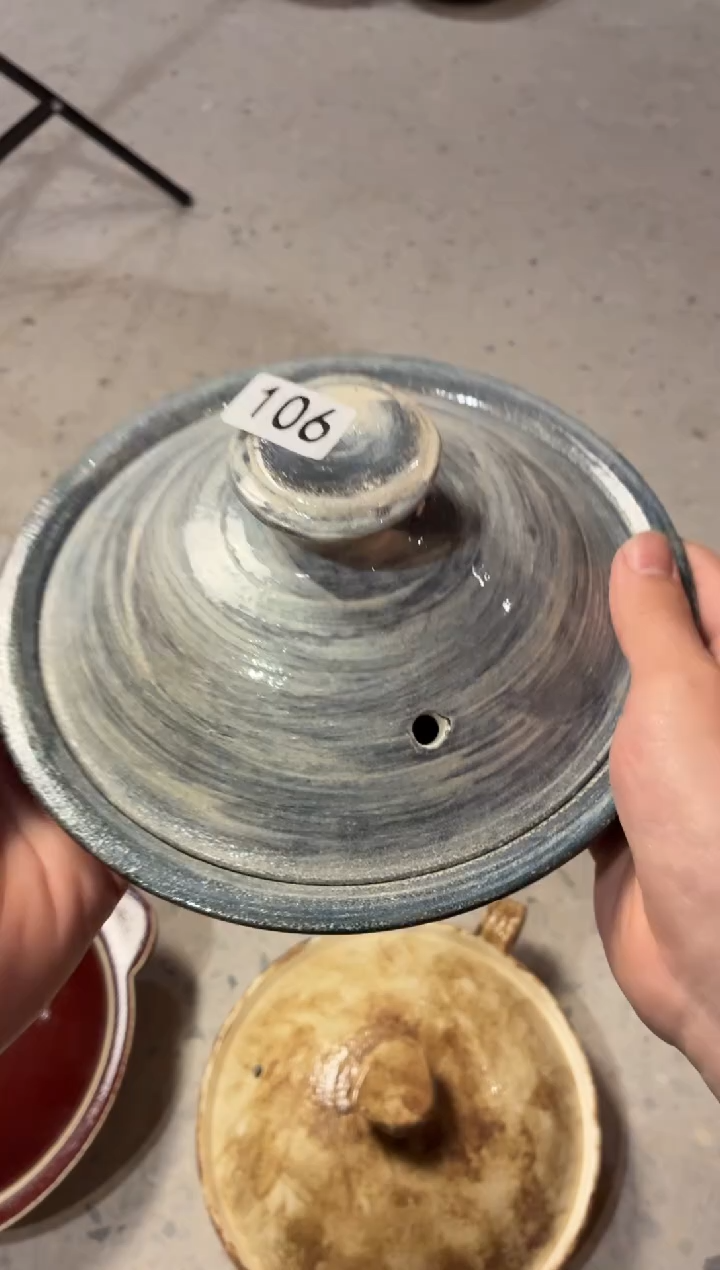 瓷片沐**宜106牛仔蓝粉引砂锅1个