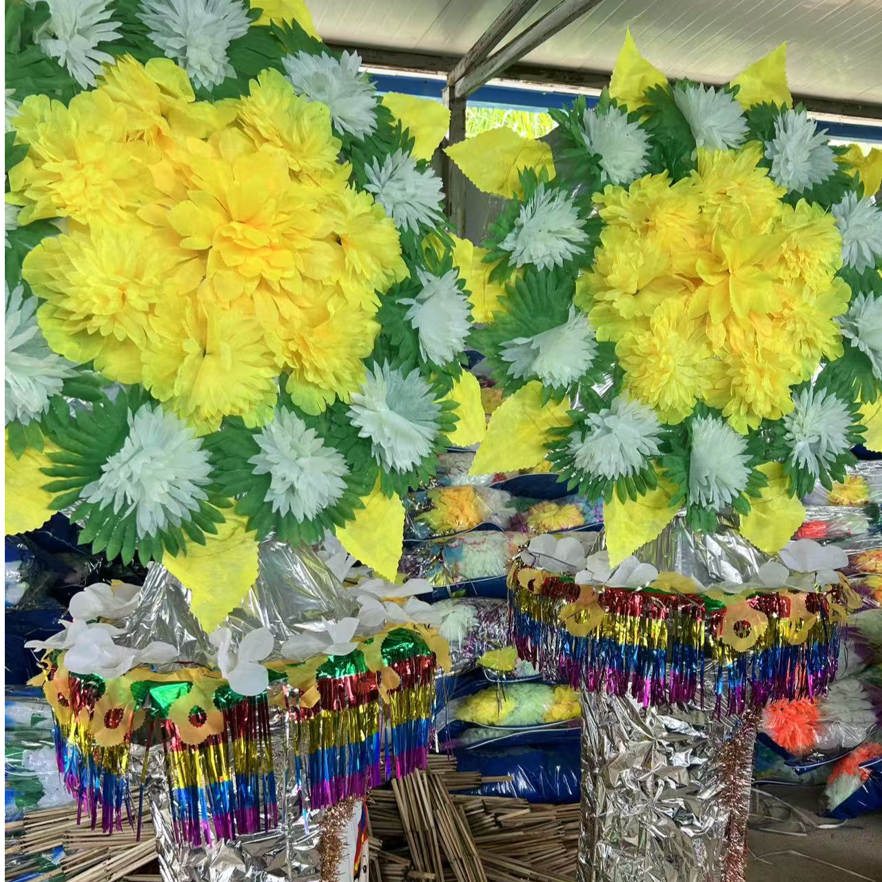 竹工艺花篮迎宾折叠花篮仿真菊花
