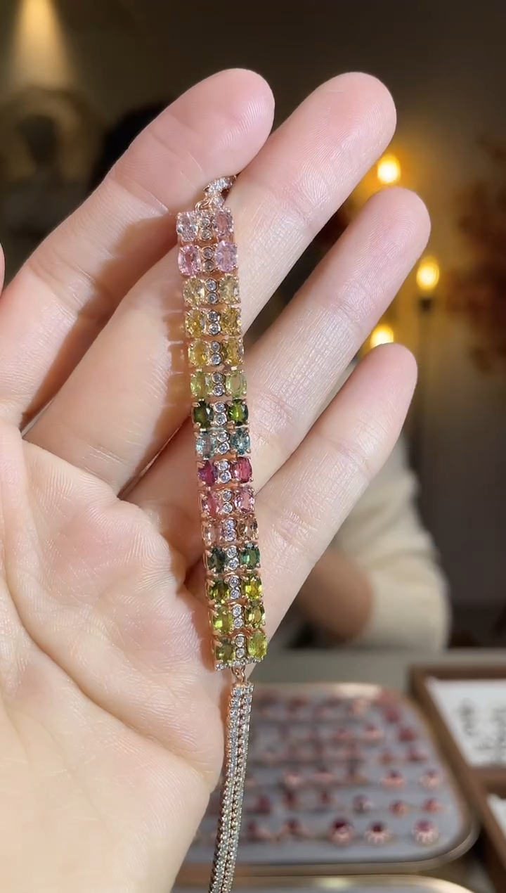 银S925镶嵌手链碧玺手链