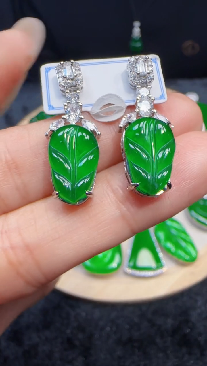 未镶嵌定制翡翠翡翠耳环17