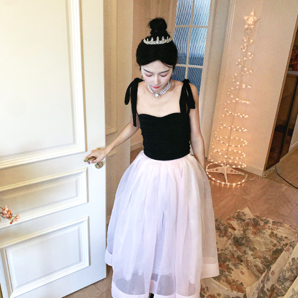 【白桃芭蕾】淡粉色欧根纱在逃公主法式公主裙子发光半身裙