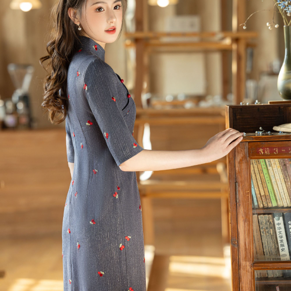 CX-5522春季新款2025年淑女新中式改良短袖旗袍优雅衣长116-118cm