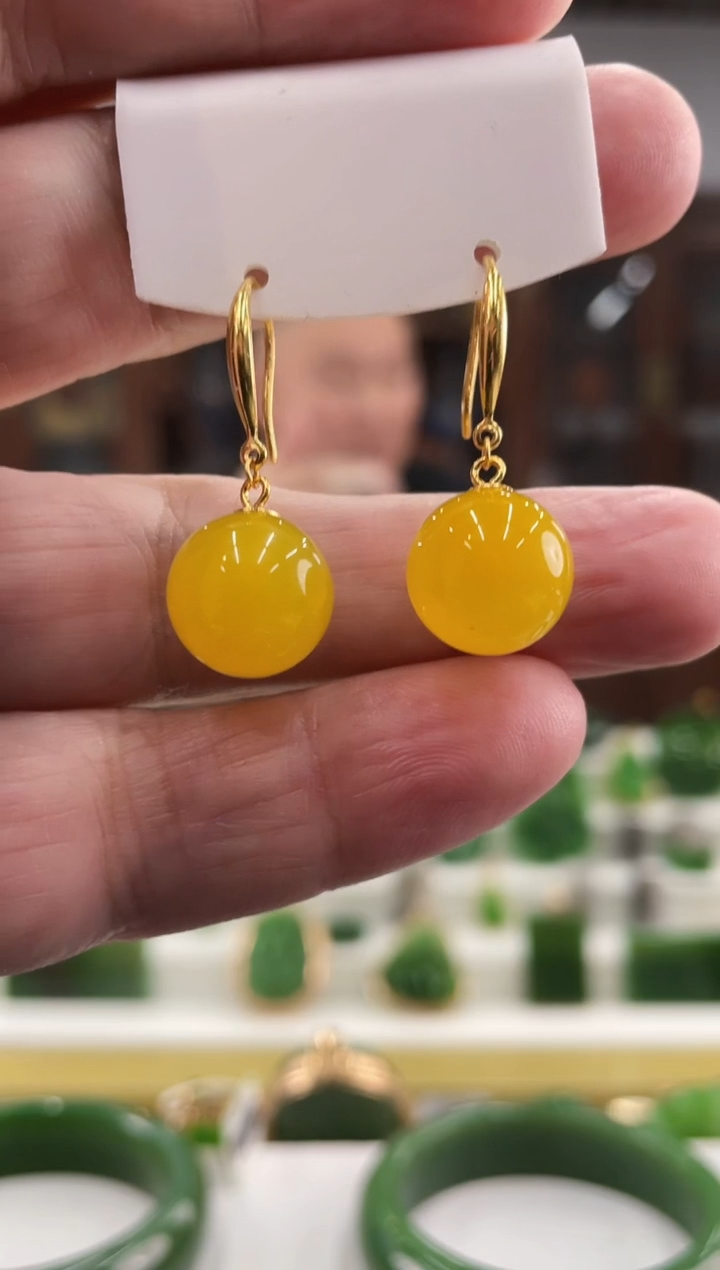 【闪购商品】玛瑙/玉髓耳钩银S925镶嵌黄玛瑙耳钩