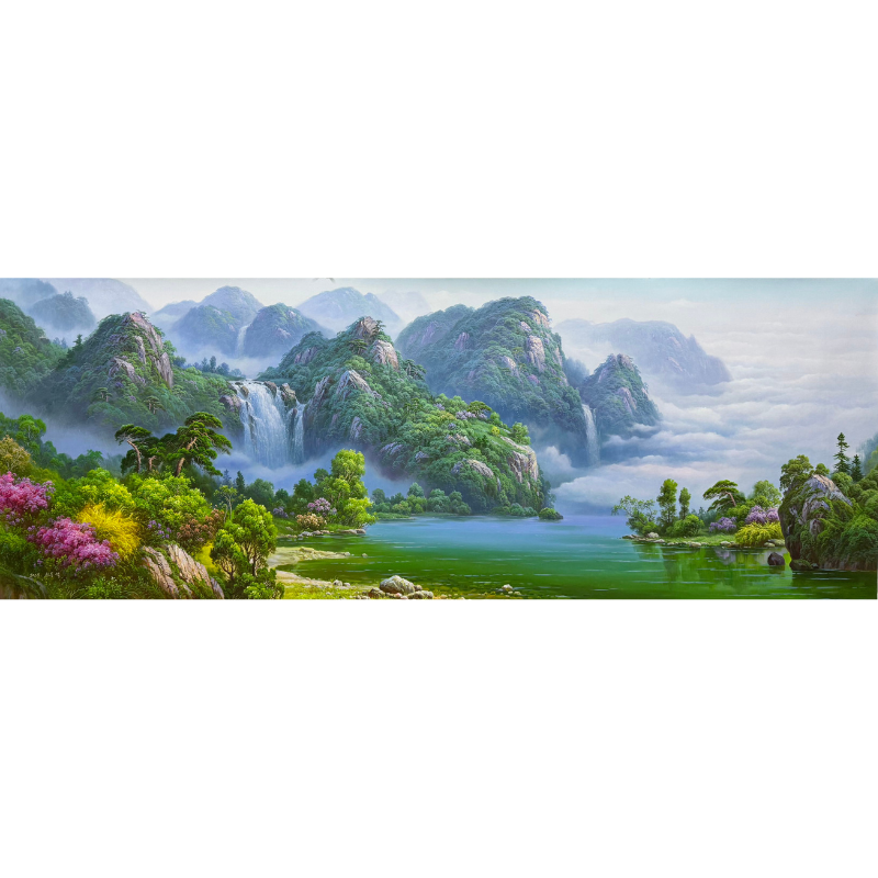 【高端朝鲜画】110x300cm 客厅沙发背景山水风景纯手工手绘办公室画