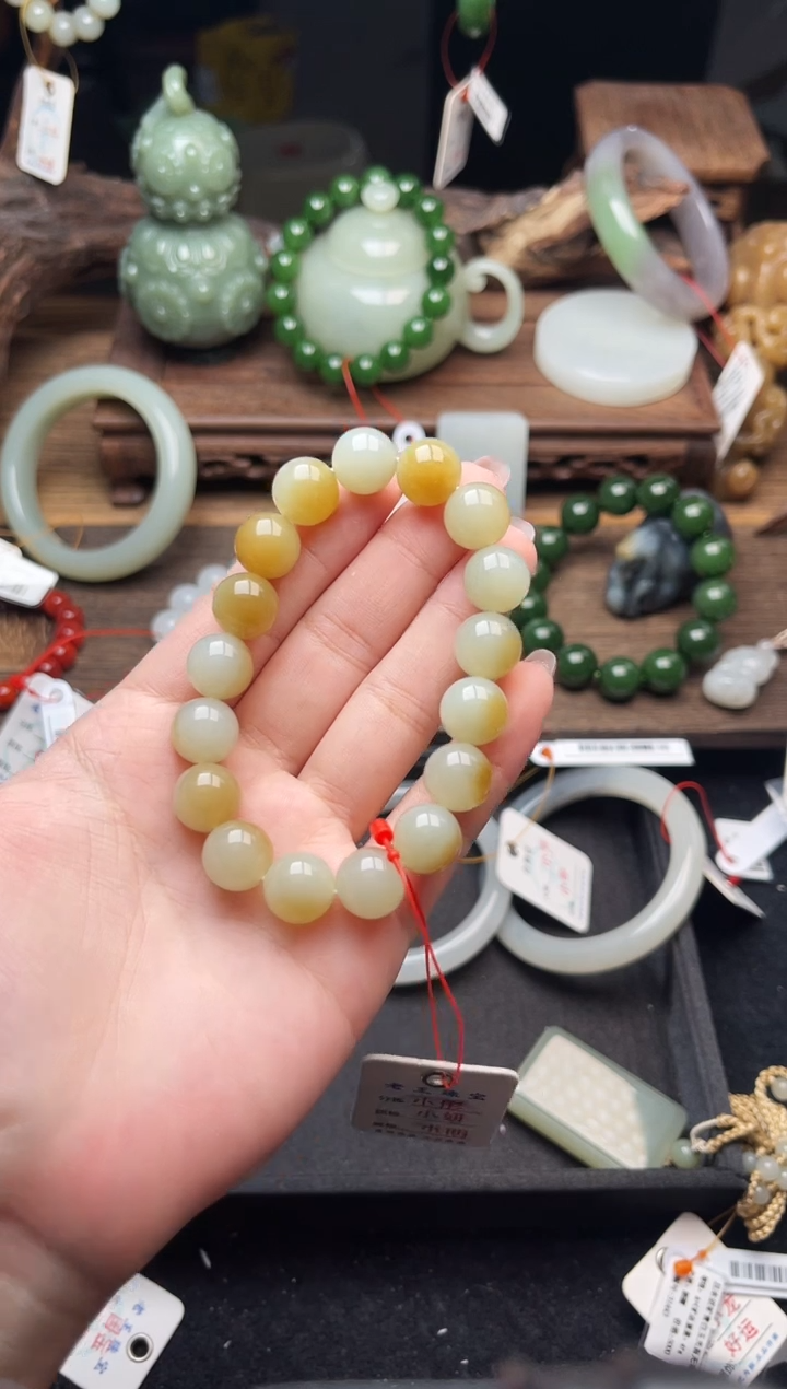 手串未镶嵌和田玉w**g卡12且末迪克兰带糖 圆珠8001314