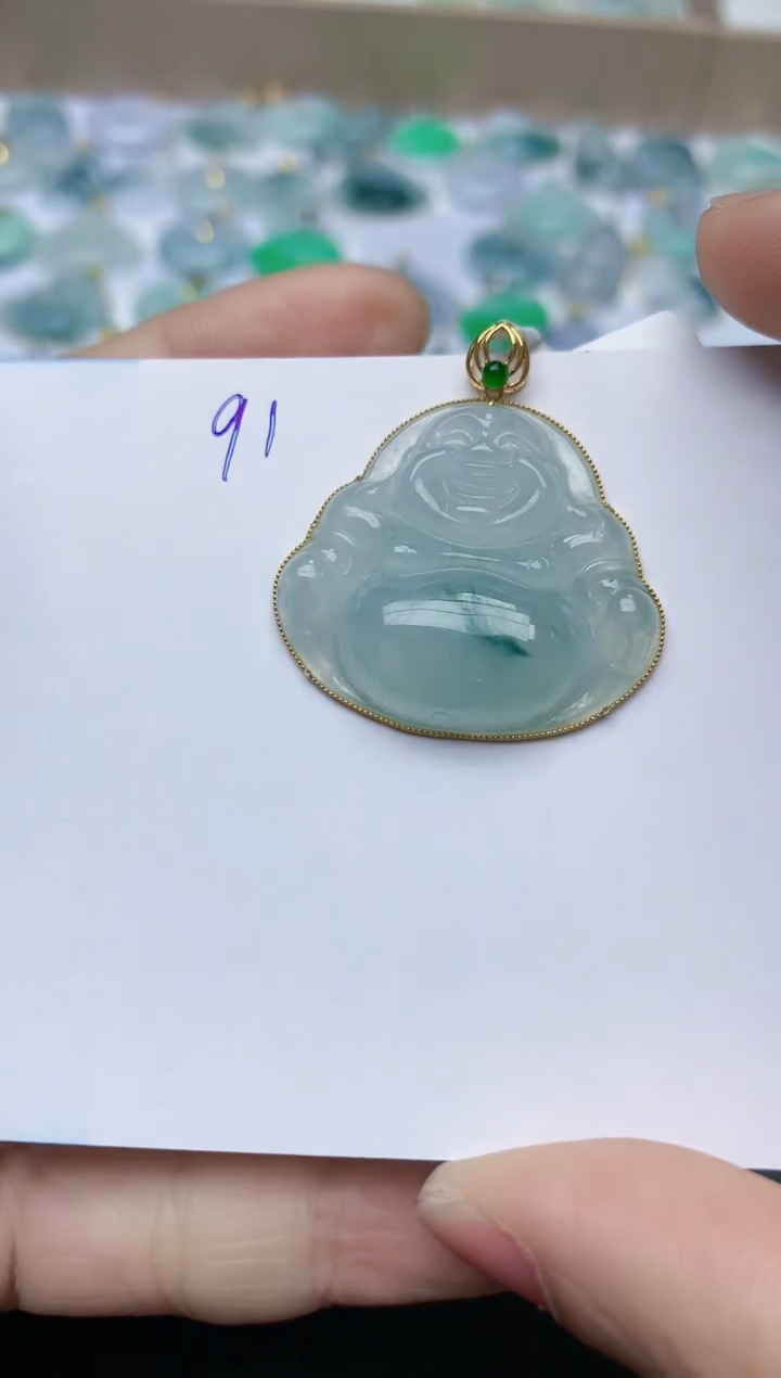 【闪购商品】翡翠颈饰18K金镶嵌天然翡翠A货    91
