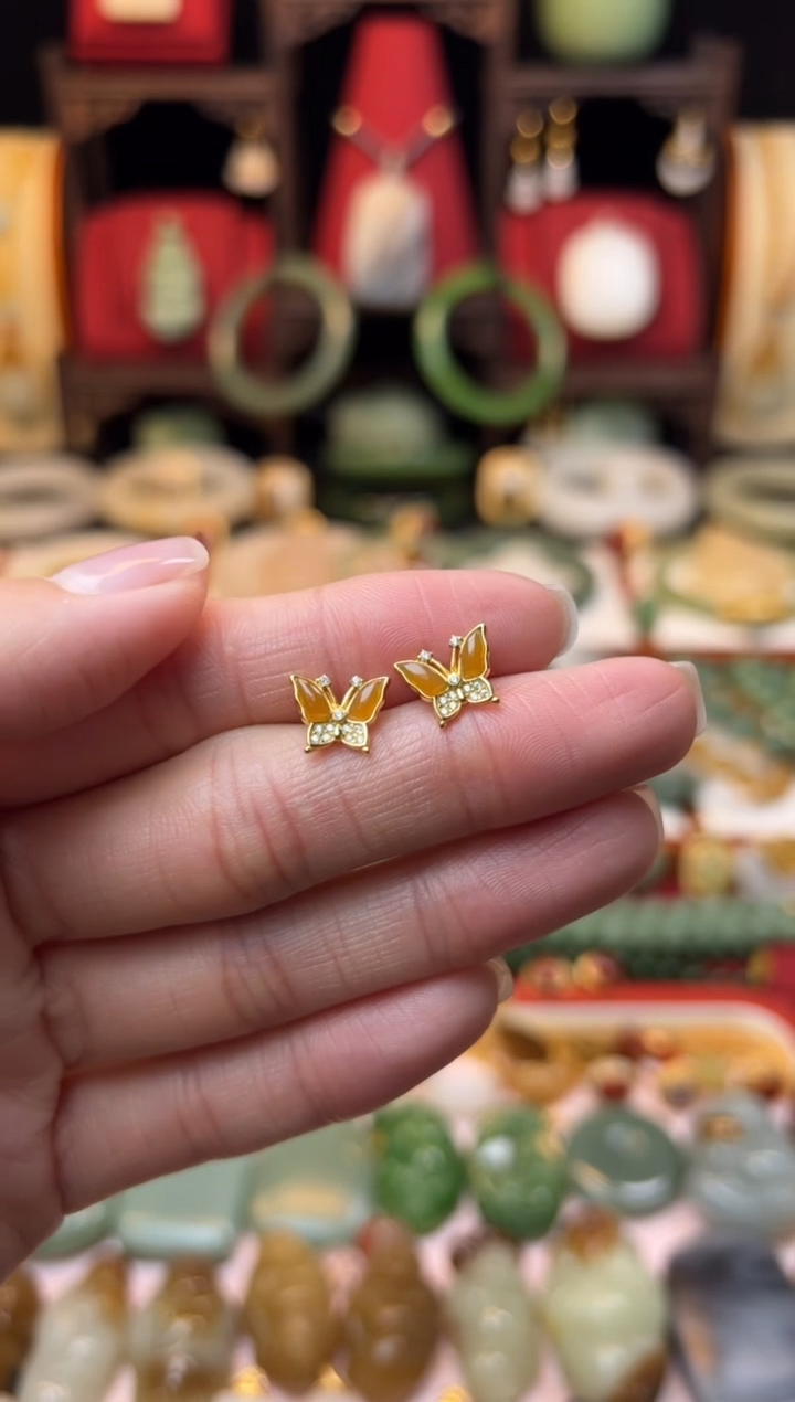 【闪购商品】和田玉耳饰银S925镶嵌放漏