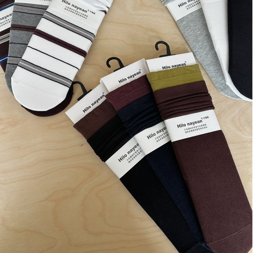 冬季吸汗中筒袜秋季透气极简风条纹常规款提花女中筒