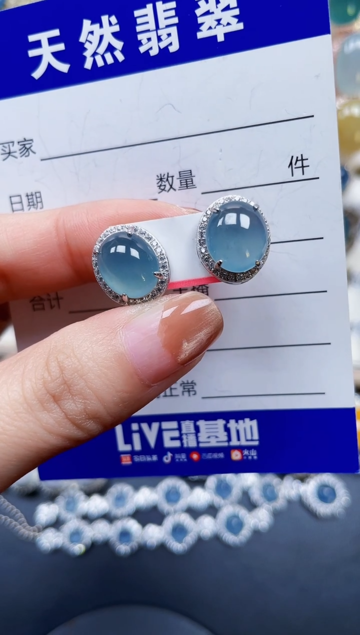 银S925镶嵌翡翠耳饰243