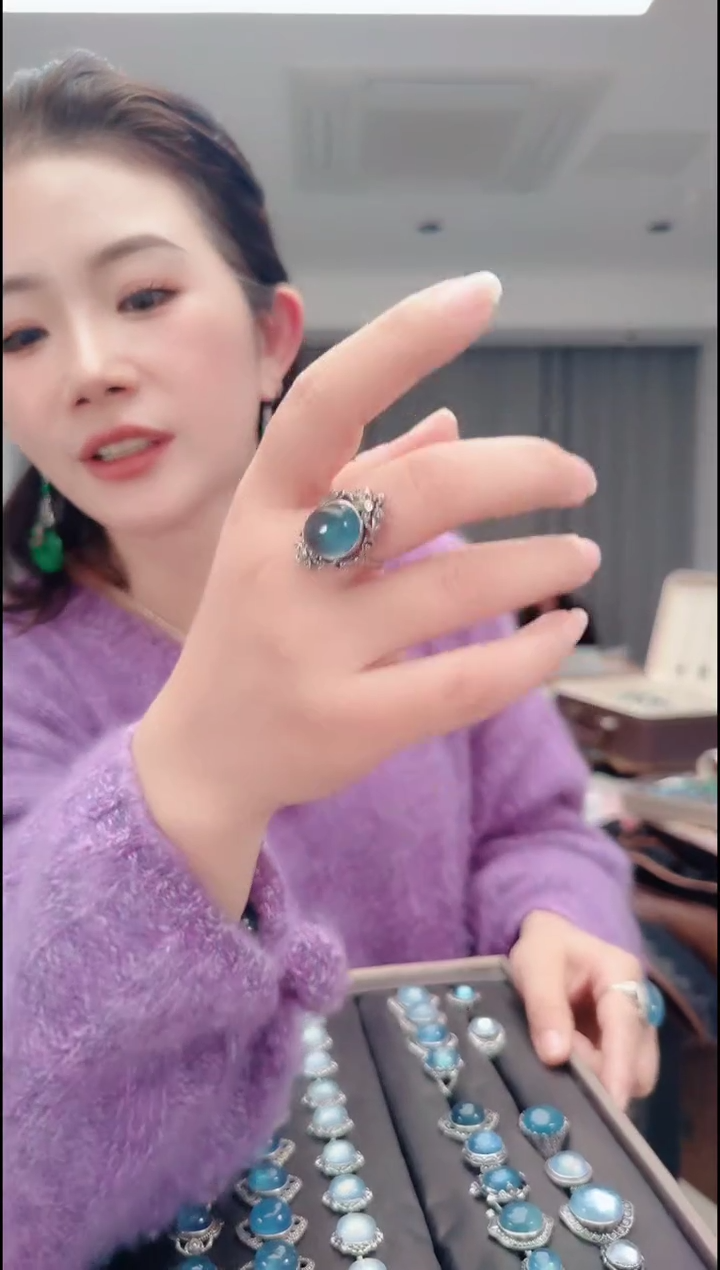 合金戒圈海蓝宝石1164海蓝宝戒指  