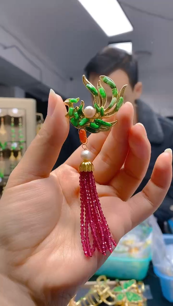 【闪购商品】翡翠耳饰合金080翡翠胸针