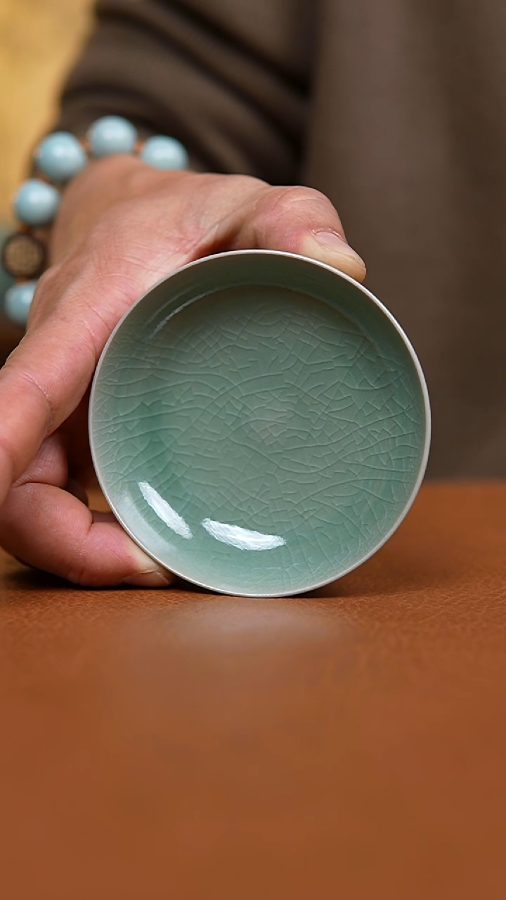瓷片仿古翡翠绿纯手工薄胎普洱杯福利