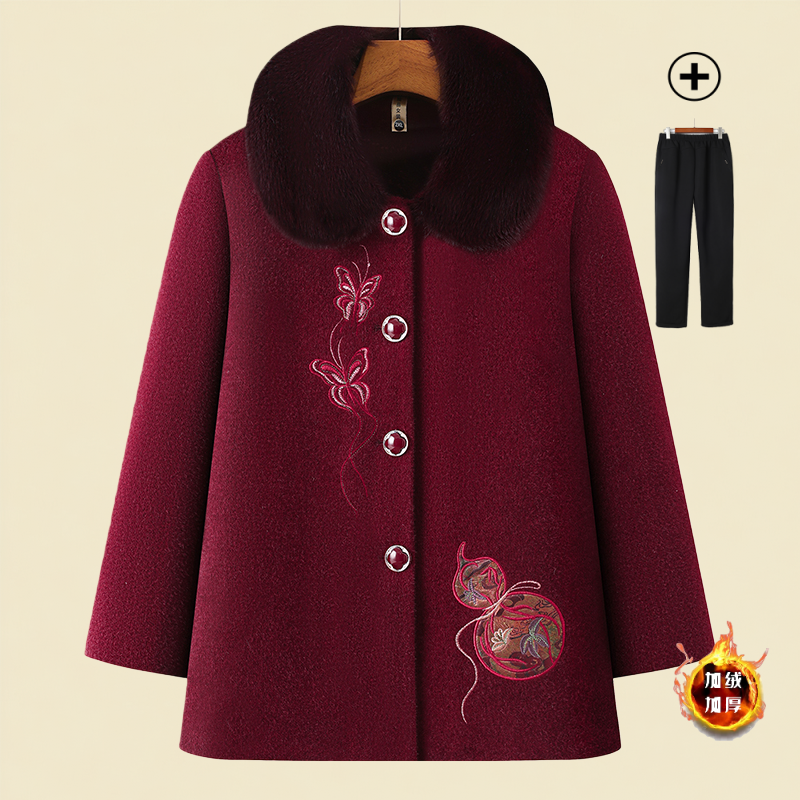 中老年人奶奶冬季加绒加厚大衣妈妈舒适保暖毛呢老太太洋气上衣