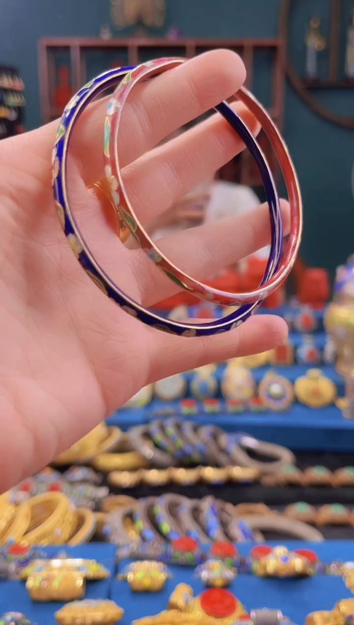 非遗景泰蓝叮当镯 一对 58-64 红蓝