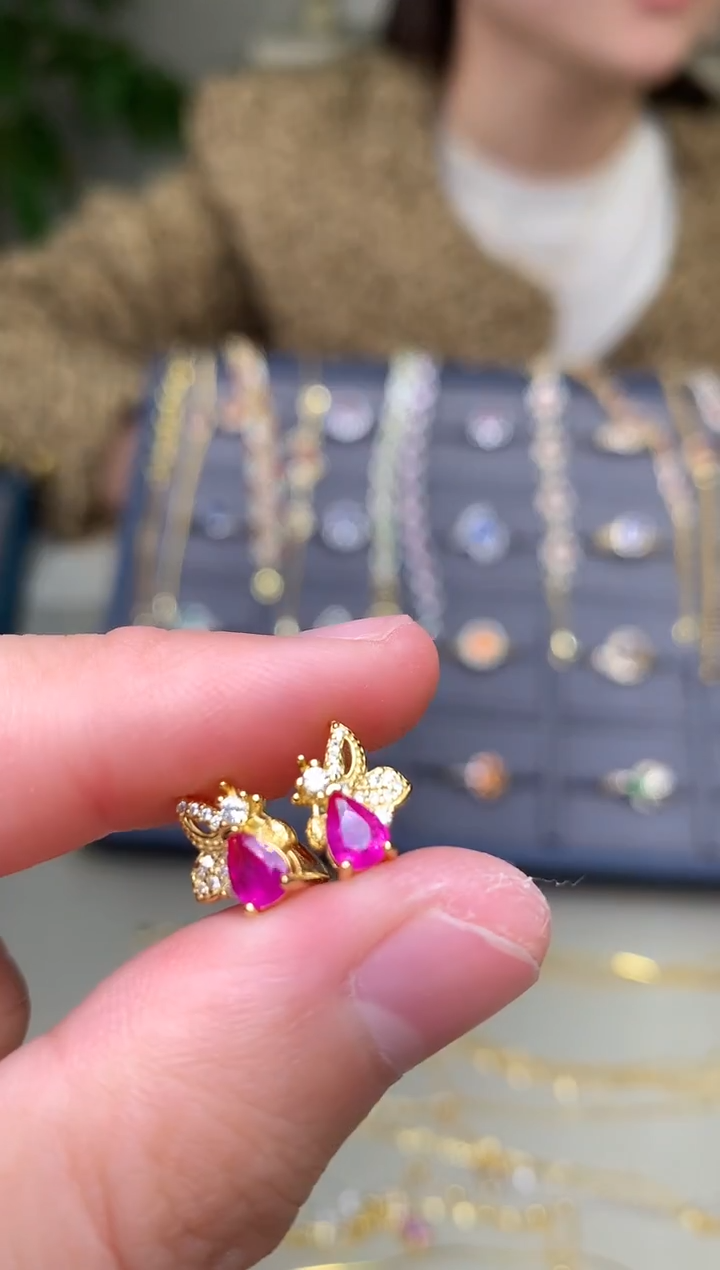 银S925镶嵌耳饰红宝石耳饰