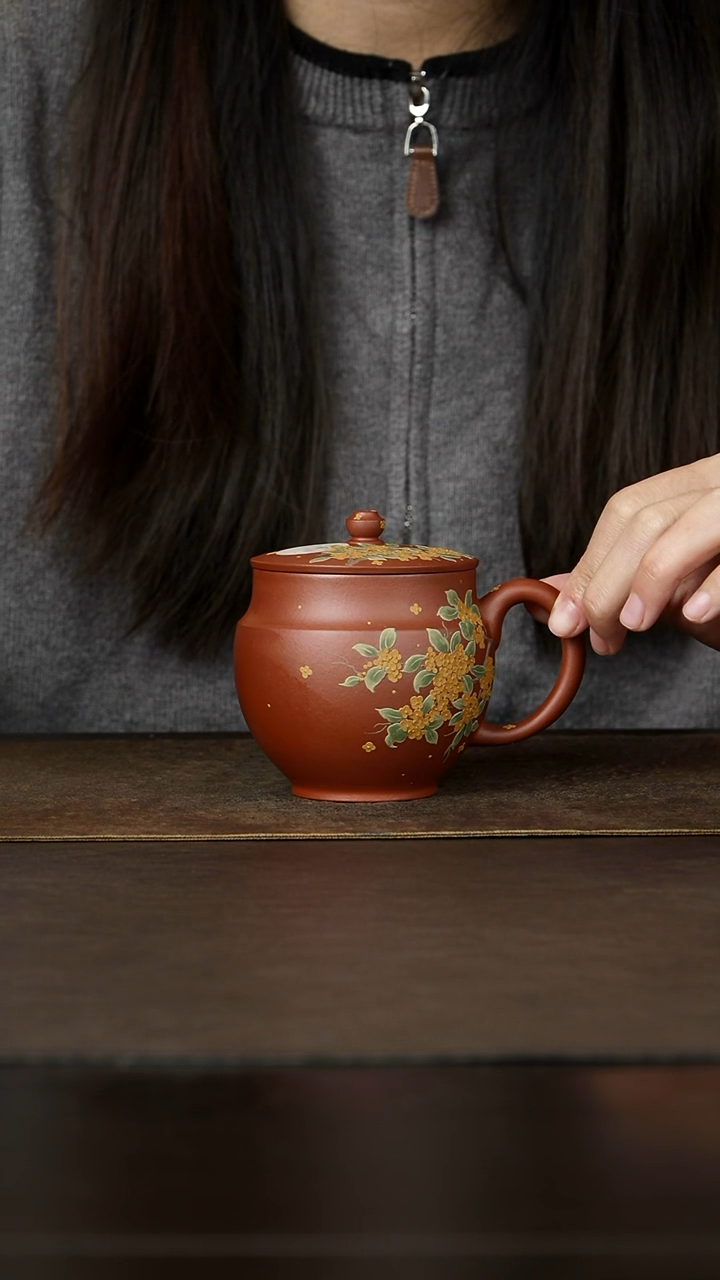 茶杯紫砂杯研所 夏菁老师 月桂桂花圆鼓盖杯 250cc