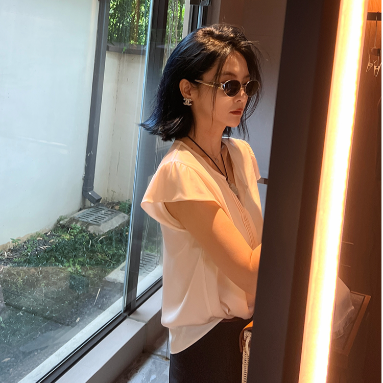 TheLOE/法式醋酸小飞袖显瘦百搭衬衫上衣女#06.06C-G5641