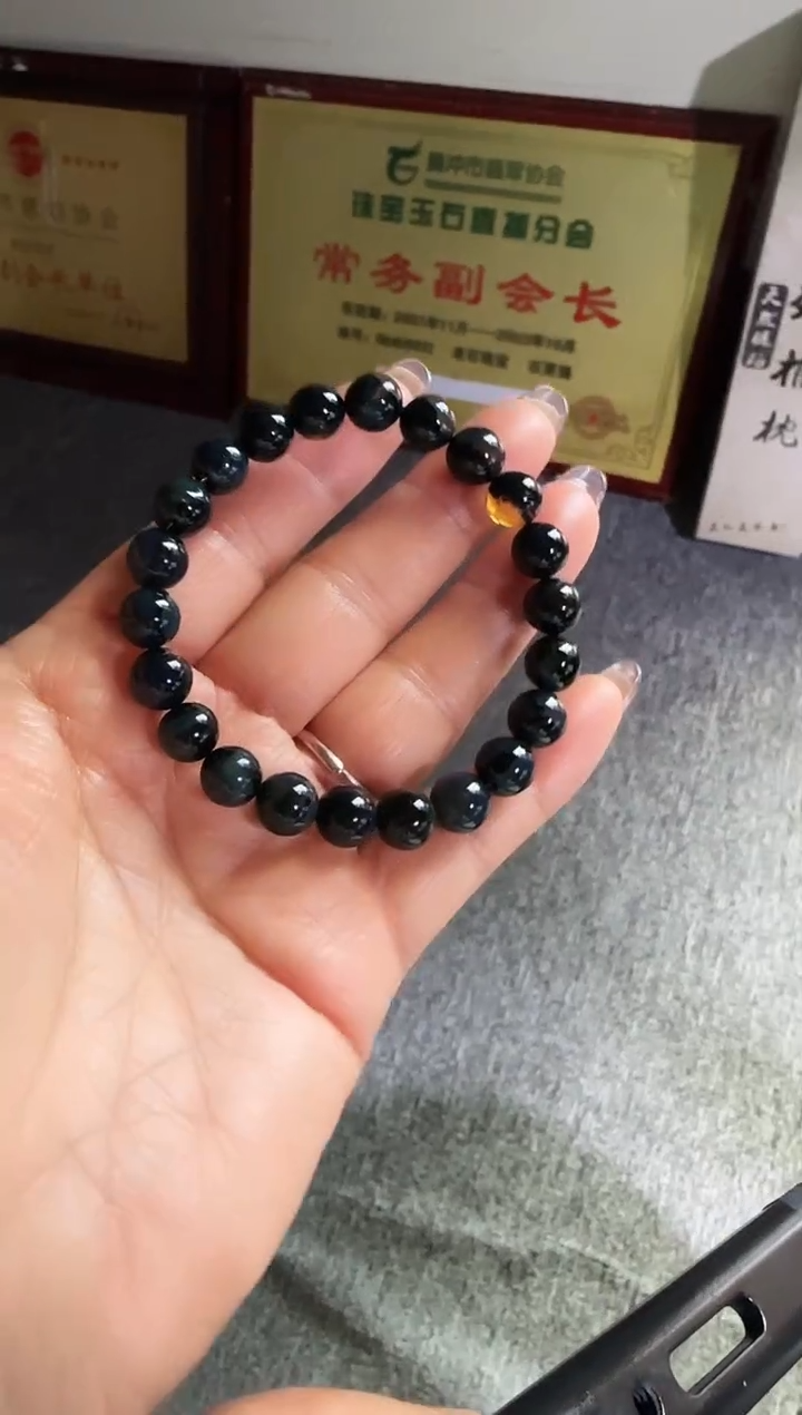 手串琥珀未镶嵌#22缅甸琥珀星际蓝翁珀8mm
