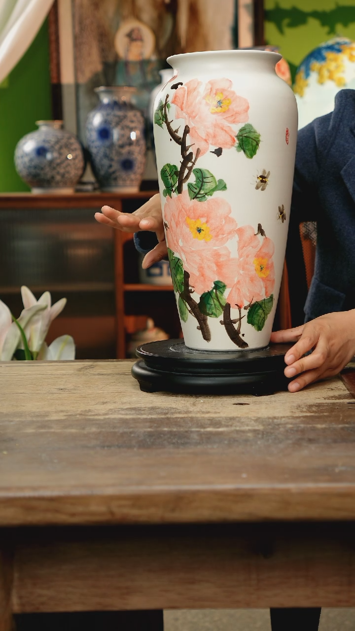 瓷片 景德镇纯手工釉下彩精品花瓶