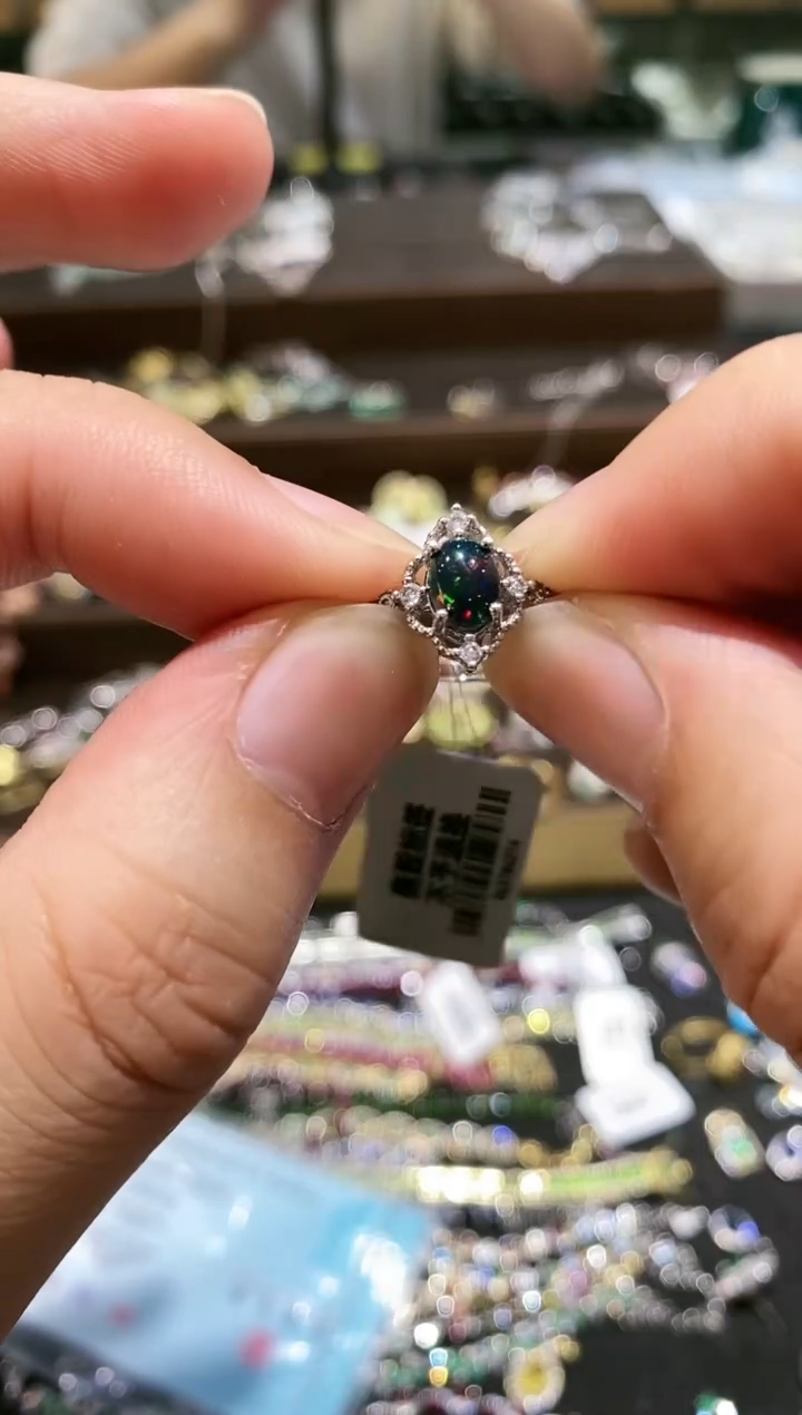 【闪购商品】欧泊戒指银S925镀金镶嵌戒指