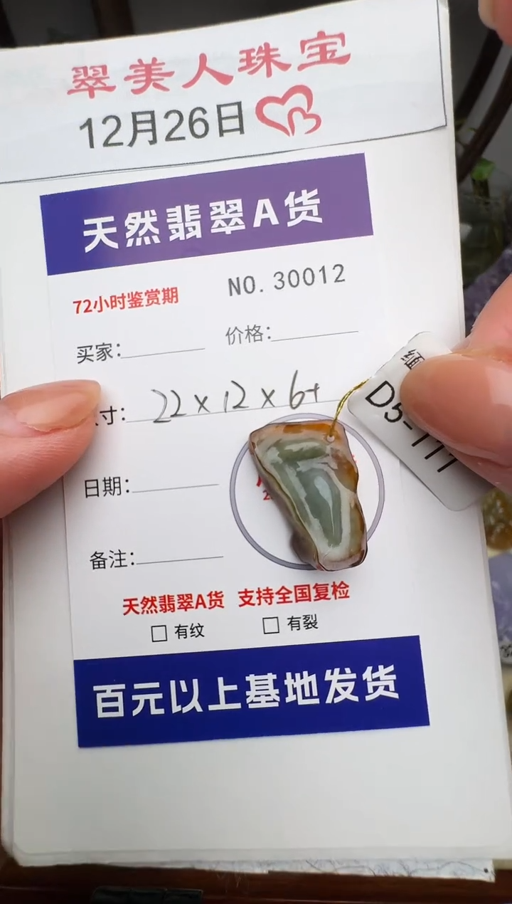 颈饰未镶嵌翡翠原石30012