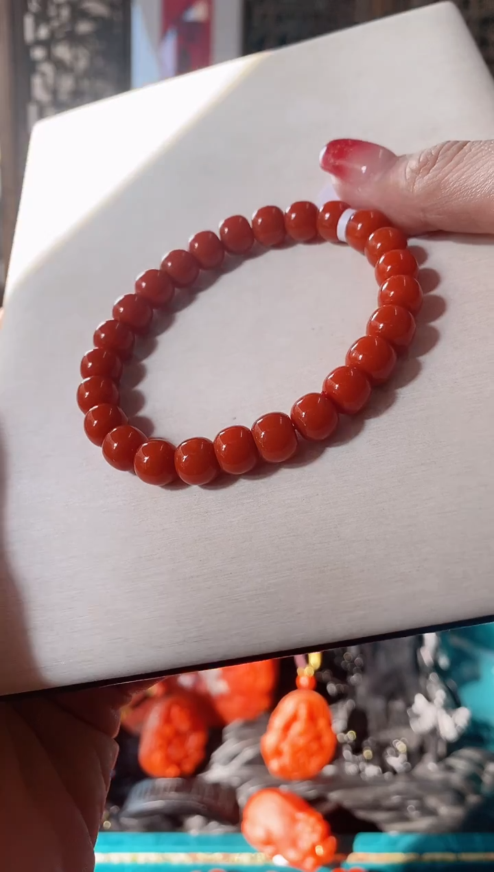 未镶嵌手链南红玛瑙收藏级瓦西南红老型珠单圈8.5+mm