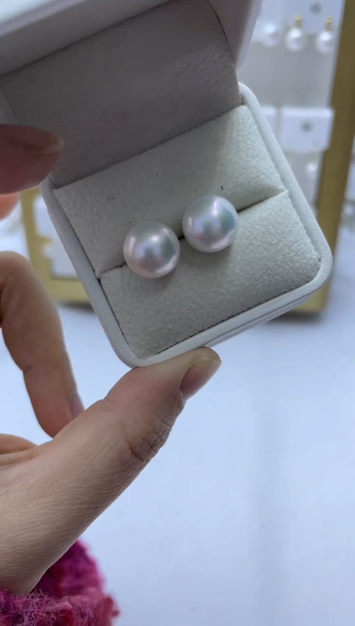 银S925镶嵌耳饰淡水珍珠素钉11