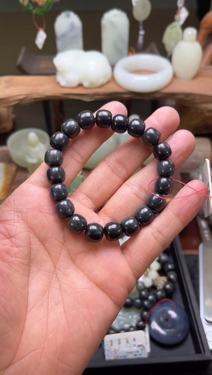 【闪购商品】和田玉手串未镶嵌若羌毛毛矿黑武士卡10+ 820808