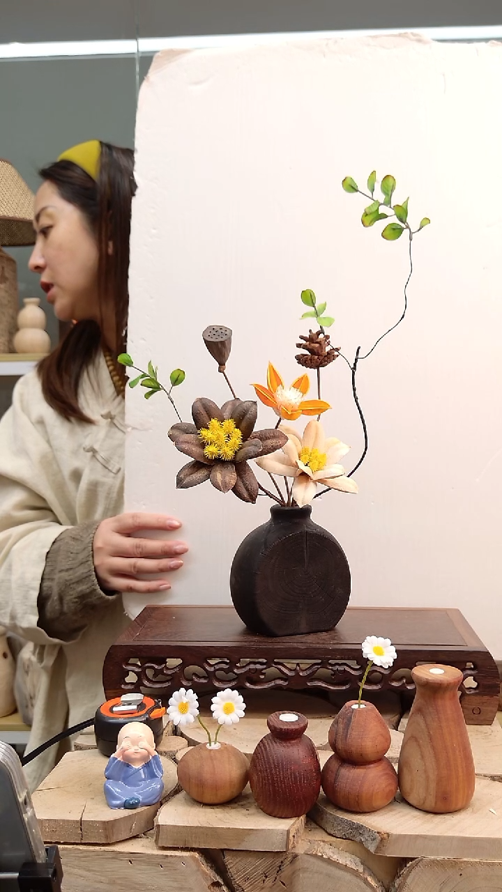 木实木花瓶配花一套