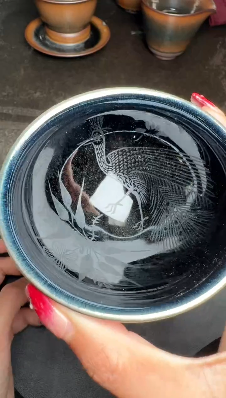 【闪购商品】茶盏廖成义描银孔雀179