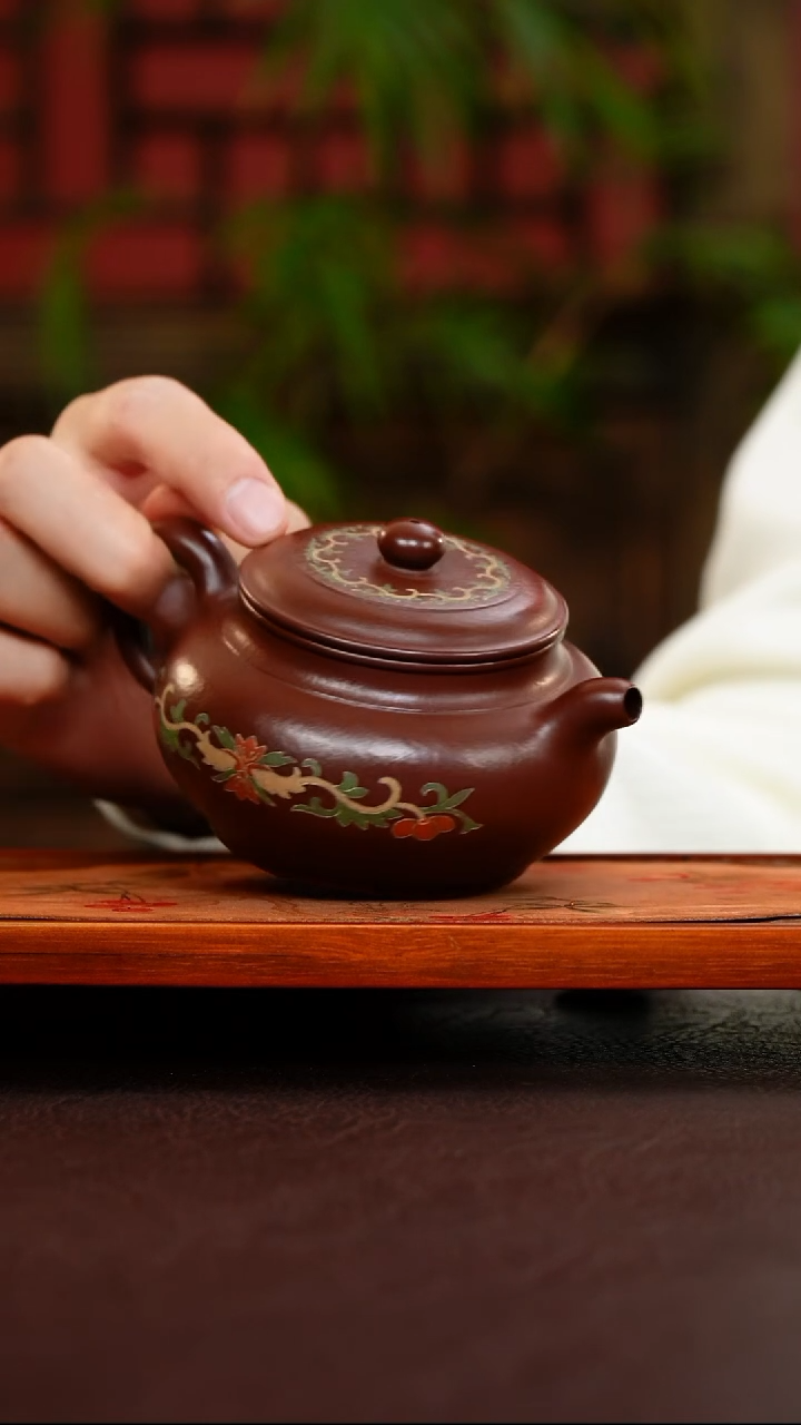 茶壶紫砂@****n紫袍玉砂双线仿古嵌银