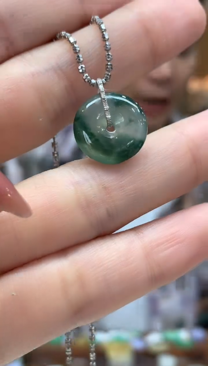 翡翠18K金镶嵌吊坠(不含链)平安扣
