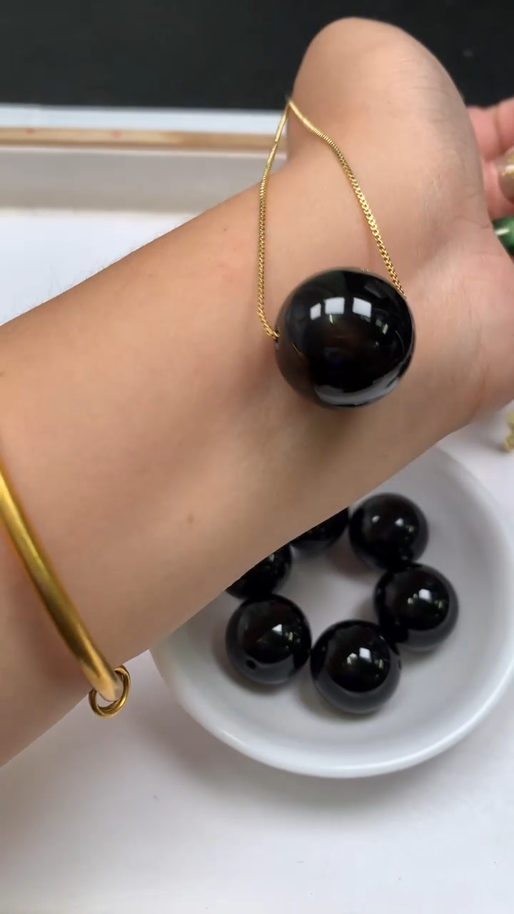 未镶嵌散珠玛瑙/玉髓B357 黑玛瑙 20mm1个8元