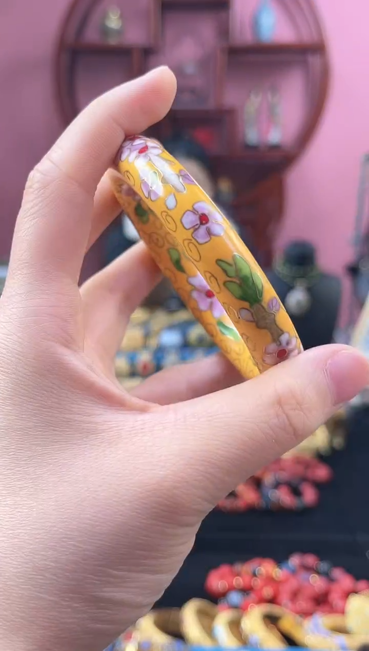 非遗 景泰蓝 公主镯 粗 黄色 60