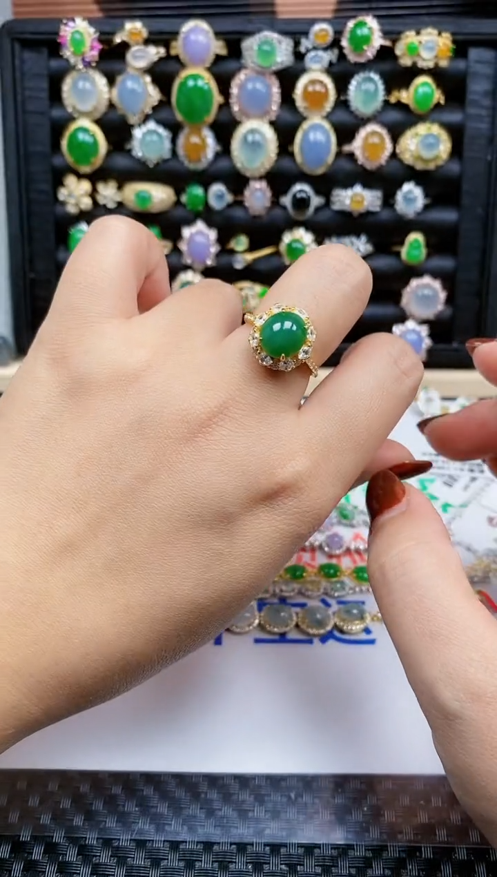 银S925镶嵌戒指翡翠90