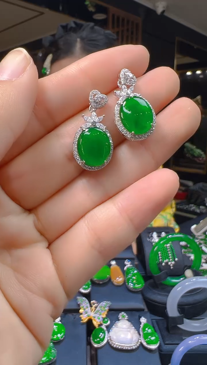 银S925镶嵌翡翠耳饰124(多样性发货发其一)