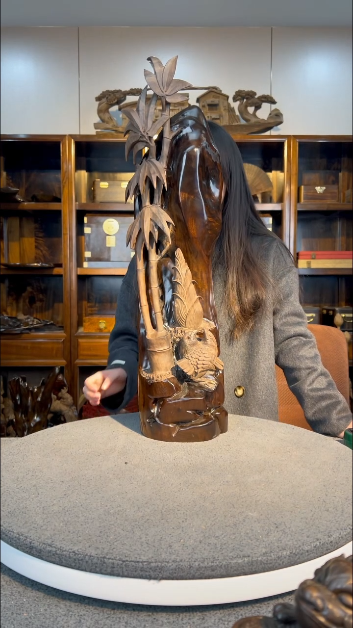 【闪购商品】金丝楠木雕竹报平安1