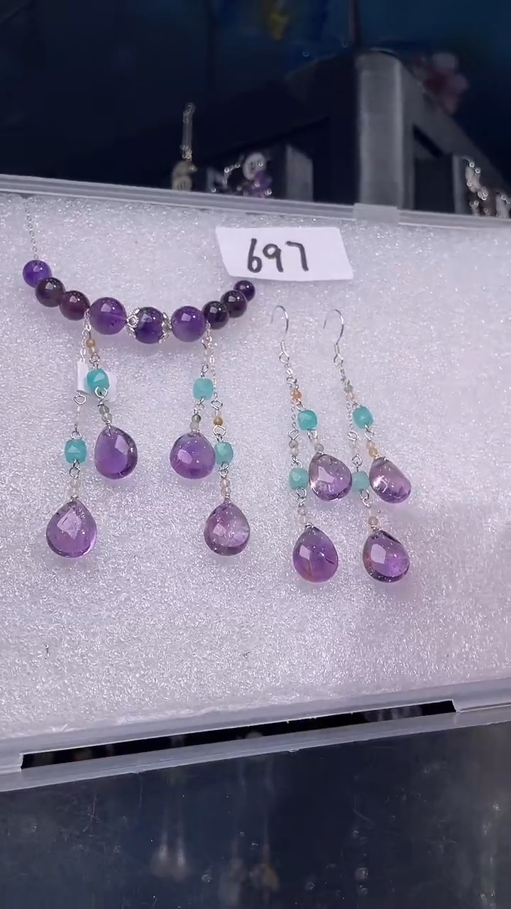 银S925镶嵌耳饰紫晶喜欢拍