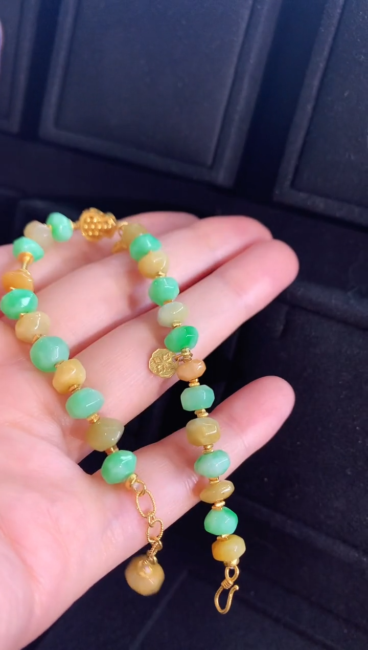 【闪购商品】翡翠手链18K金镶嵌手饰