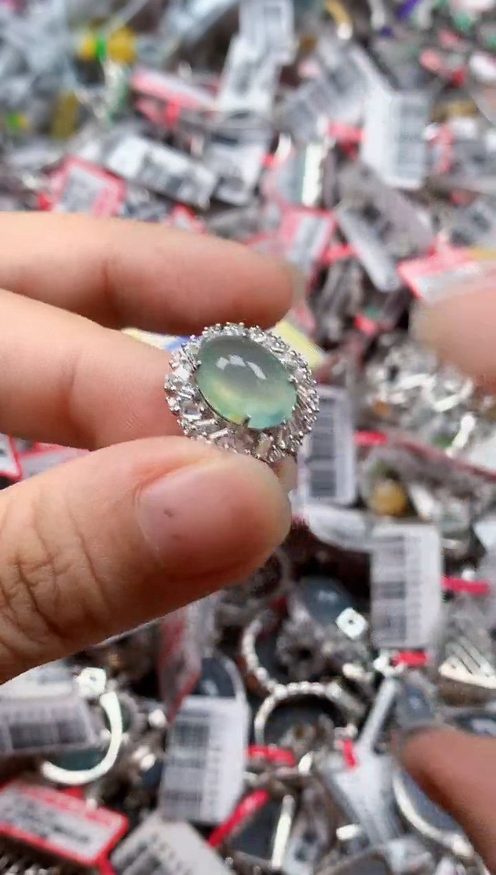 银S925镶嵌戒指翡翠天然A货缅甸翡翠