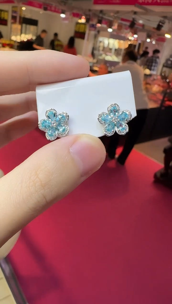 银S925镶嵌磷灰石13mm耳钉