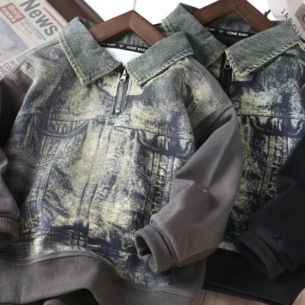 酷帅风～男童春秋新款半拉链卫衣polo领中大童洋气上衣