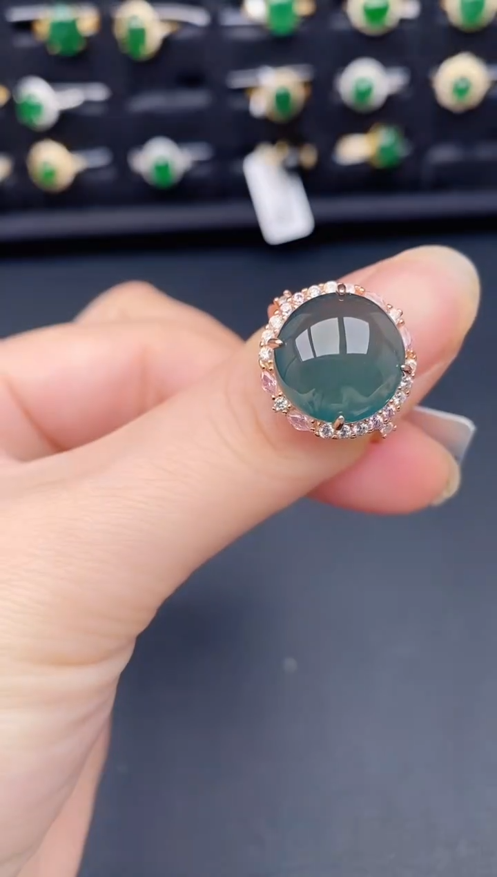 银S925镶嵌戒指翡翠天然a货翡翠93