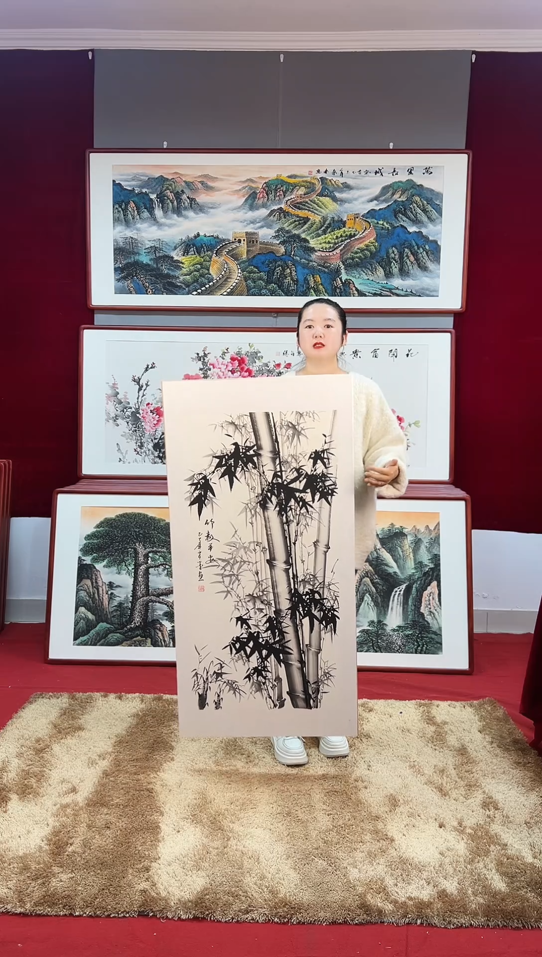 国画手绘墨竹123*63尺寸