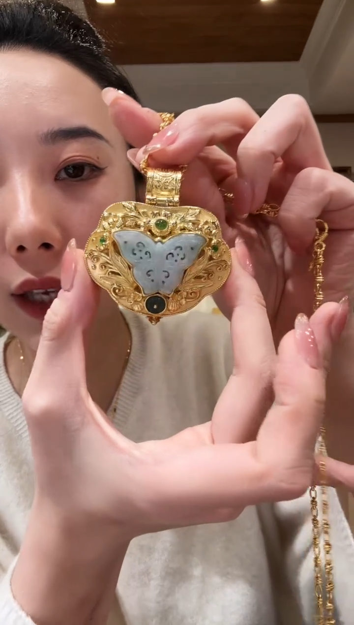 【闪购商品】翡翠颈饰银S925镀金镶嵌国风