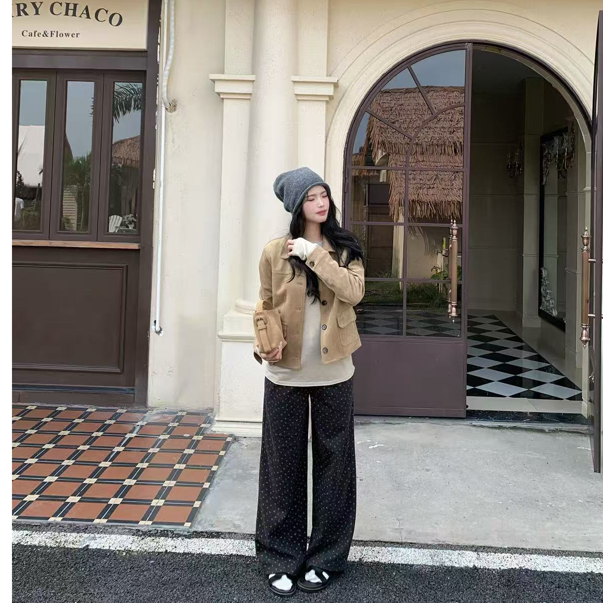 【秋冬厚度】深灰色花花长裤5575-783-20