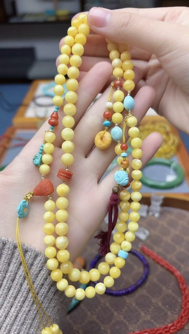 蜜蜡颈饰18K金镶嵌18K金蜜蜡项链7mmYZG