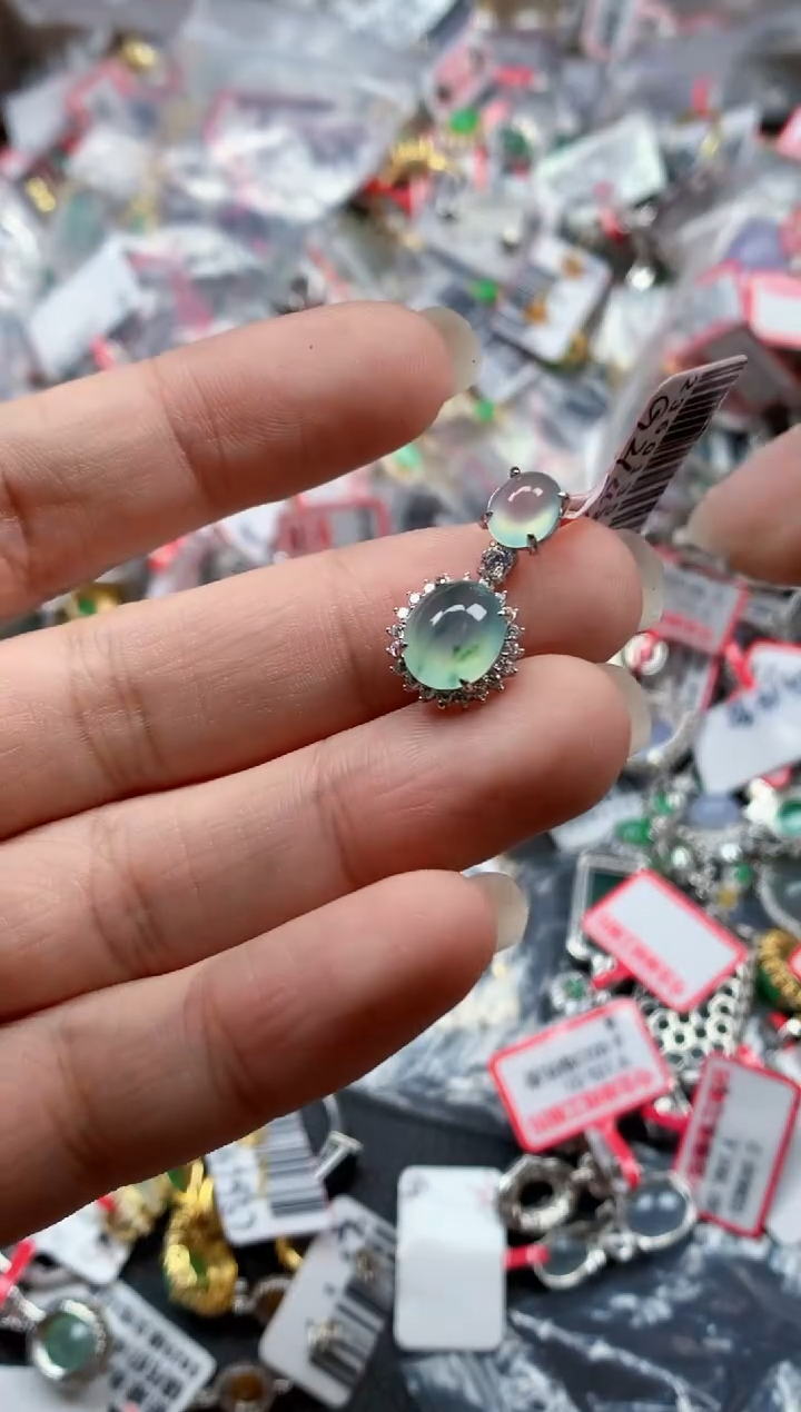 银S925镶嵌戒指翡翠天然A货缅甸翡翠