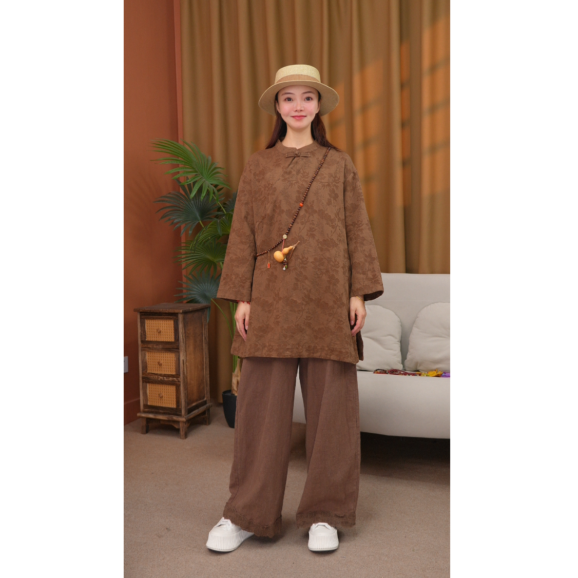 【茶花】汉麻袍子宽松碎花茶服新中式裙子秋冬款新款上新百搭保暖款